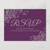 Zilveren Krullen Elegante Pruim Paarse Trouw RSVP Briefkaart (Voorkant)