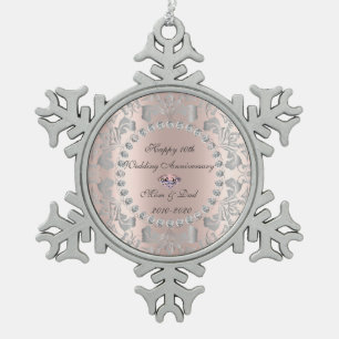 Zilveren krullen roze goud 10-jarig huwelijksjubil tin sneeuwvlok ornament