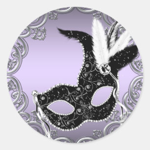 Zilveren Lavendel en Zwarte Masker Maskerade Feest Ronde Sticker