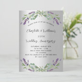 Zilveren lavendel luxe 25e trouwdag kaart (Staand voorkant)