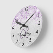 Zilveren lavendel mousserend monogram ronde klok (Hoek)