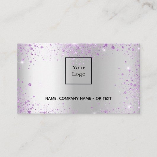 Zilveren lavendel QR code glitter Visitekaartje (Voorkant)