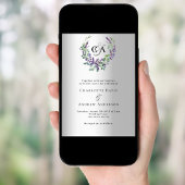 Zilveren lavendel violette bloemen monogram bruilo kaart