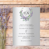 Zilveren lavendel violette bloemen monogram bruilo kaart