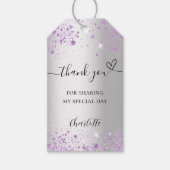 Zilveren lavendel vonken hart dank je cadeaulabel (Voorkant)