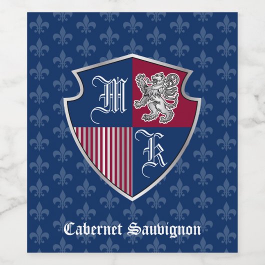 Zilveren Leeuw Coat van Wapens Monogram Embleem Sh Wijn Etiket (Enkel label)