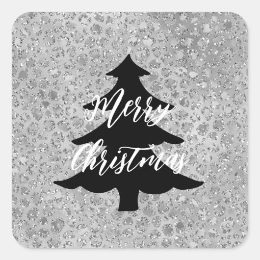 Zilveren Leopard Grijs Meow Kitty Kat Vierkante Sticker (Voorkant)