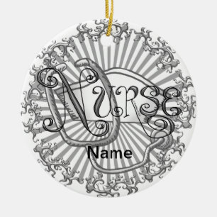 Zilveren letters verpleegster keramisch ornament