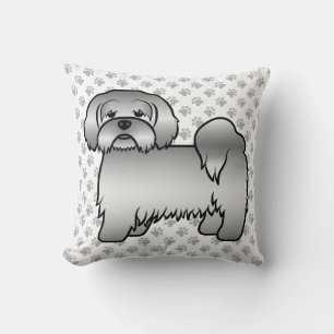 Zilveren Lhasa Apso Lief Cartoontje Hond & Pootjes Kussen