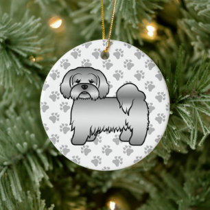 Zilveren Lhasa Apso Mooie Cartoonhond Illustratie Keramisch Ornament