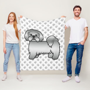 Zilveren Lhasa Apso Schattige Cartoonhond Illustra Fleece Deken