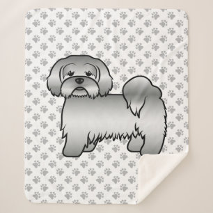 Zilveren Lhasa Apso Schattige Cartoonhond Illustra Sherpa Deken