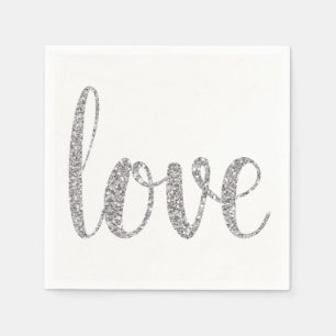 Zilveren liefde cocktail servetten, glitter letter servetten