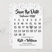 Zilveren Liefdeshartjes Confetti Kalender Bewaar d Save The Date (Voorkant / Achterkant)