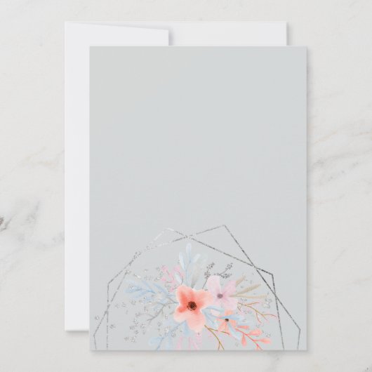 Zilveren lijst Bloemen waterverf script bruiloft Kaart (Achterkant)