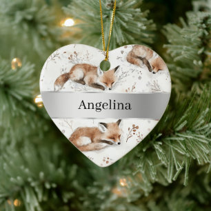 Zilveren Lint Kerst Sweet Fox Keramisch Ornament