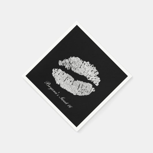 Zilveren Lippen Faux Sparkle Kiss Beauty Make-up P Servetten