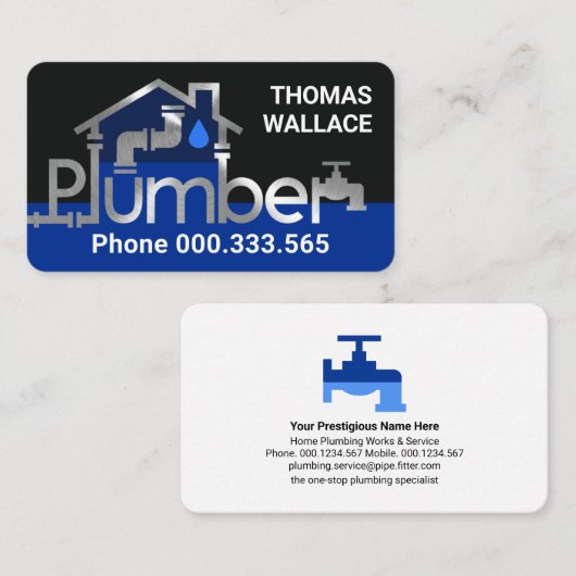 Zilveren Loodgieter Home Piping Visitekaartje (Voorkant / Achterkant)