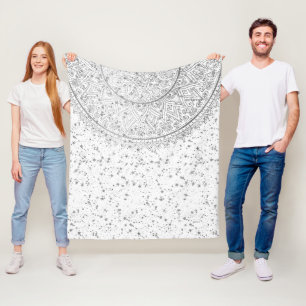 Zilveren Lotus Mandala met Zilveren Sterren op Wit Fleece Deken