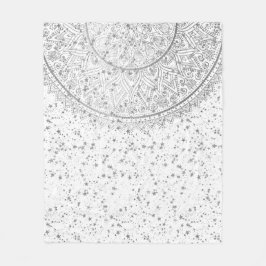 Zilveren Lotus Mandala met Zilveren Sterren op Wit Fleece Deken