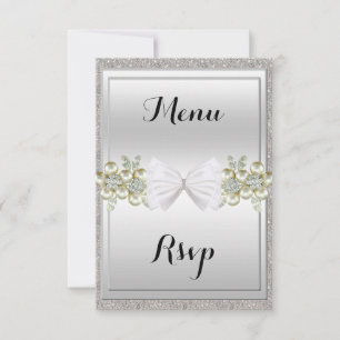 Zilveren Lovertjes & Bloemige Edelstenen Glitter L RSVP Kaartje