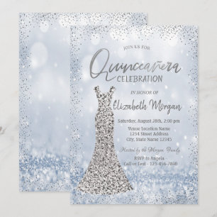 Zilveren Lovertjes Jurk Confetti Bokeh Quinceañera Kaart