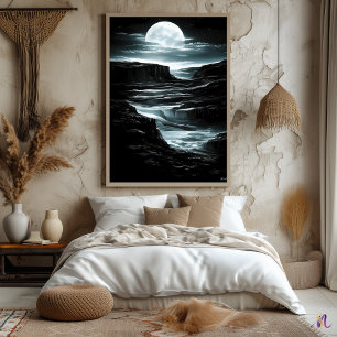 Zilveren Maan Canyon – Monochroom Nocturn Poster