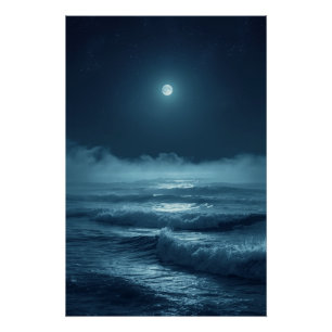 Zilveren Maanopkomst – Cinematic Oceaan onder de S Perfect Poster