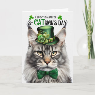 Zilveren Maine Coon St CATrick's Day Lucky Charm Feestdagen Kaart