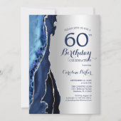 Zilveren Marine Blauwe Agaat 60e Verjaardag Kaart (Voorkant)