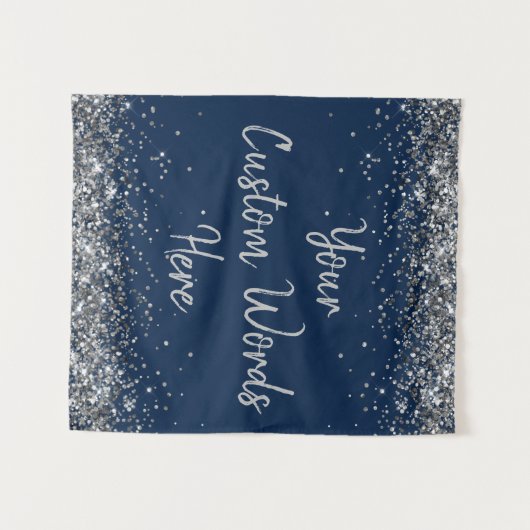 Zilveren Marine Blauwe Verjaardag Party Foto Booth Wandkleed (Voorkant (horizontaal))