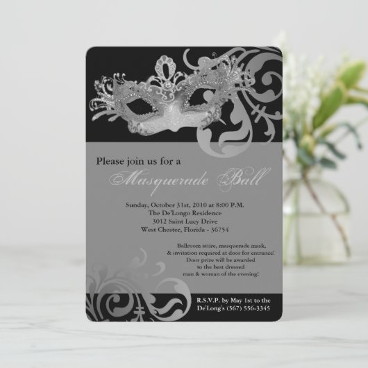 Zilveren Masker Bal Kostuum Halloween Kaart (Staand voorkant)