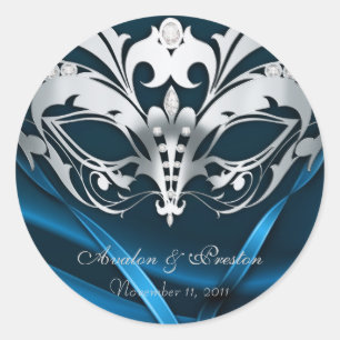 Zilveren Masquerade Blauw Bruiloft Sticker