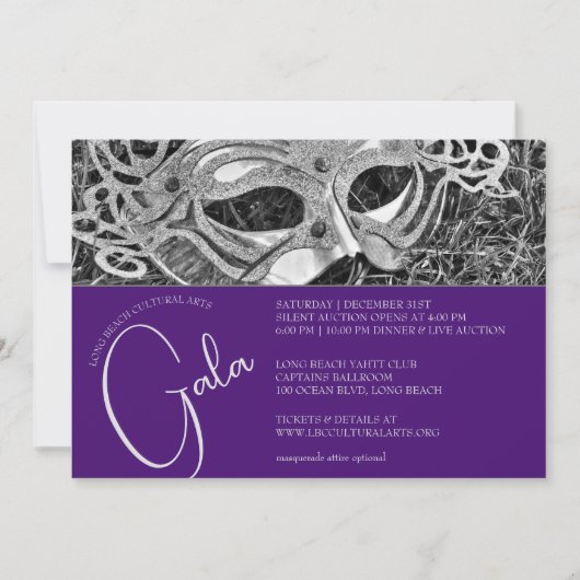 Zilveren Masquerade Gala Uitnodiging (Voorkant)