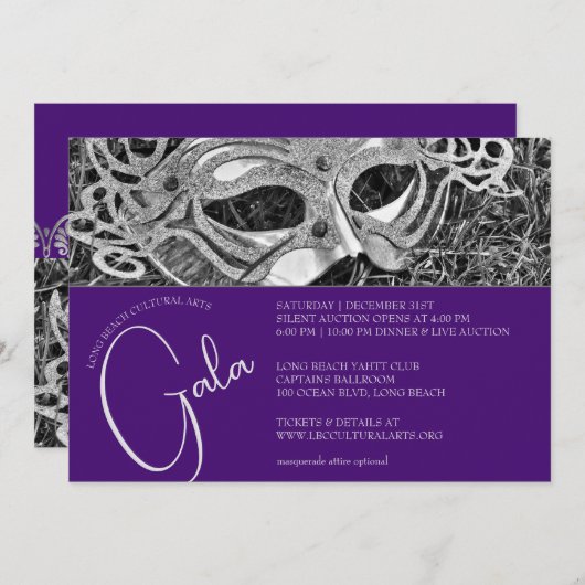 Zilveren Masquerade Gala Uitnodiging (Voorkant / Achterkant)