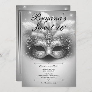 Zilveren Masquerade Sweet 16 Foto Verjaardag Kaart