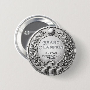 Zilveren Medaille Beer Pong Toernooi Kampioenschap Ronde Button 5,7 Cm