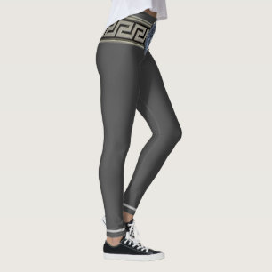 Zilveren Medusa Griekse Sleutel op Grijs Elegant Leggings