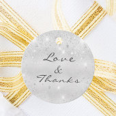 Zilveren metaal glitter stof dank je wel bruiloft bedankjes labels