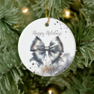 Zilveren metalen boog Stralend jaar accent Keramisch Ornament