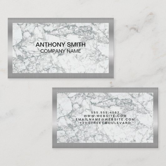 Zilveren metalen frame | Marmer Visitekaartje (Voorkant / Achterkant)