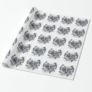 Zilveren Metallic Boog Nep Glitters Cadeaupapier