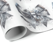 Zilveren Metallic Bow Faux Sparkles Cadeaupapier (Rol Hoek)