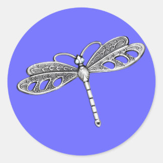 Zilveren Metallic Dragonfly Ronde Sticker