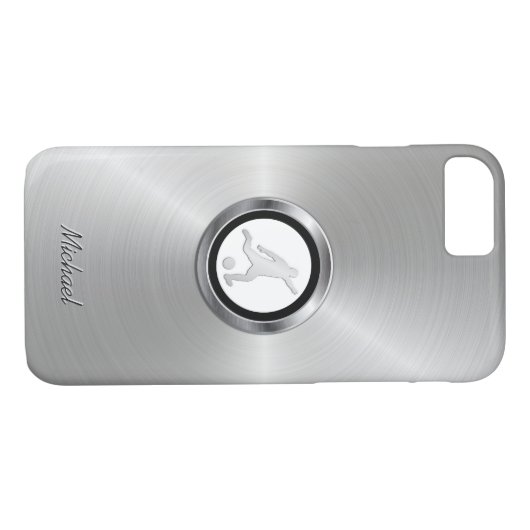 Zilveren Metallic Voetbalspeler met je Monogram Case-Mate iPhone Case (Achterkant (Horizontaal))