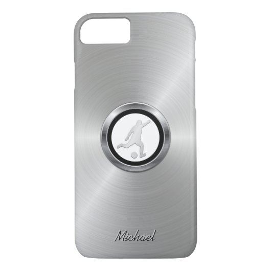 Zilveren Metallic Voetbalspeler met je Monogram Case-Mate iPhone Case (Achterkant)