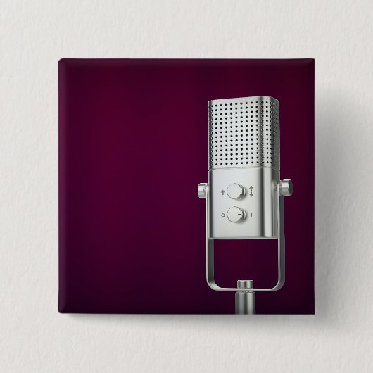 Zilveren microfoon vierkante button 5,1 cm (Voorkant)