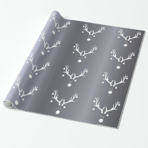 Zilveren modern grappig abstract Kerstmis rendiere Cadeaupapier