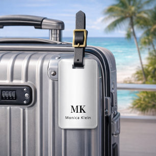Zilveren monogram initialen elegant bagagelabel