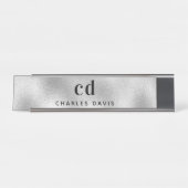 Zilveren monogram initialen minimalistisch modern bureau naambordje (Voorkant)